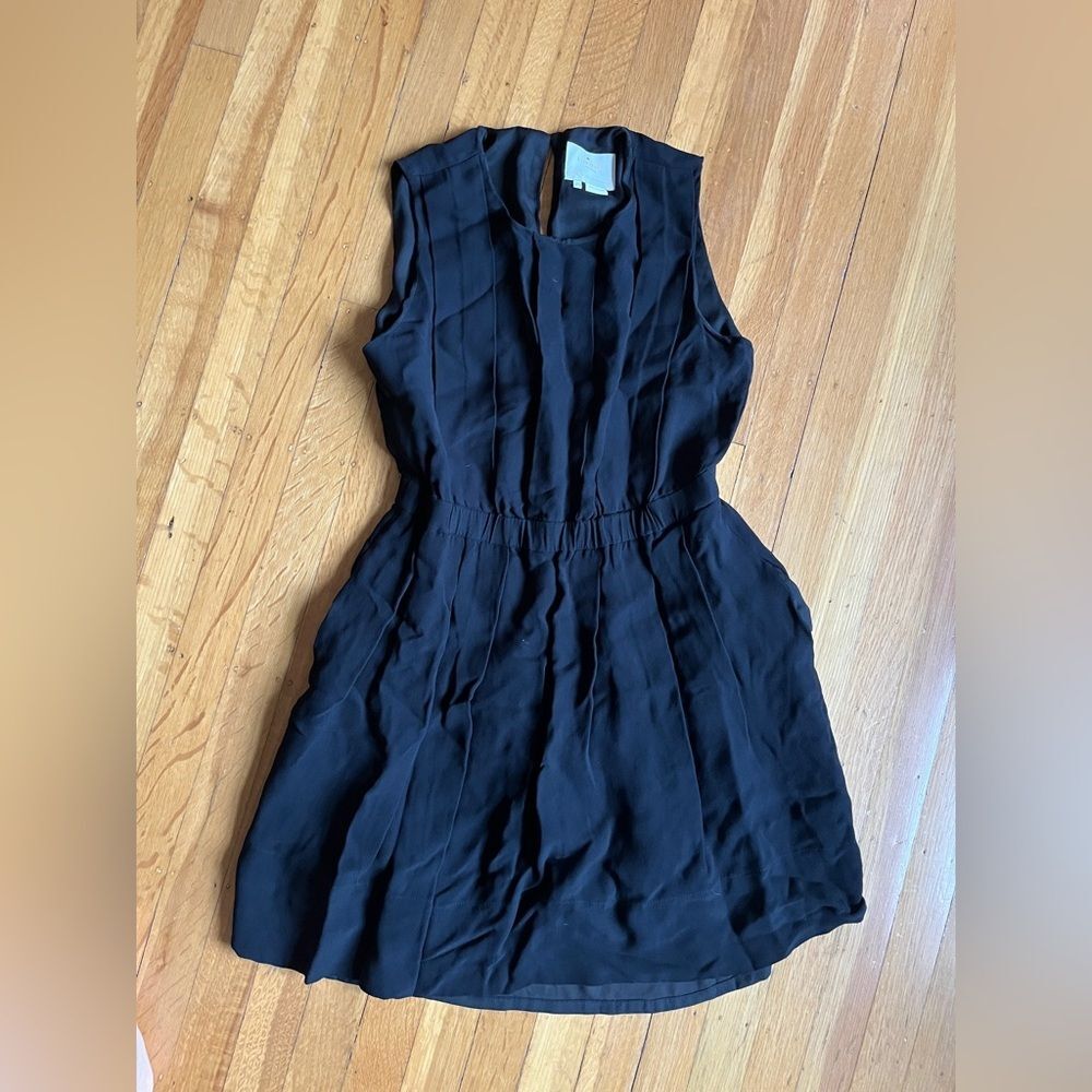Kate Spade NY sleeveless fit-and-flare little black dress pleated LBD crepe 2